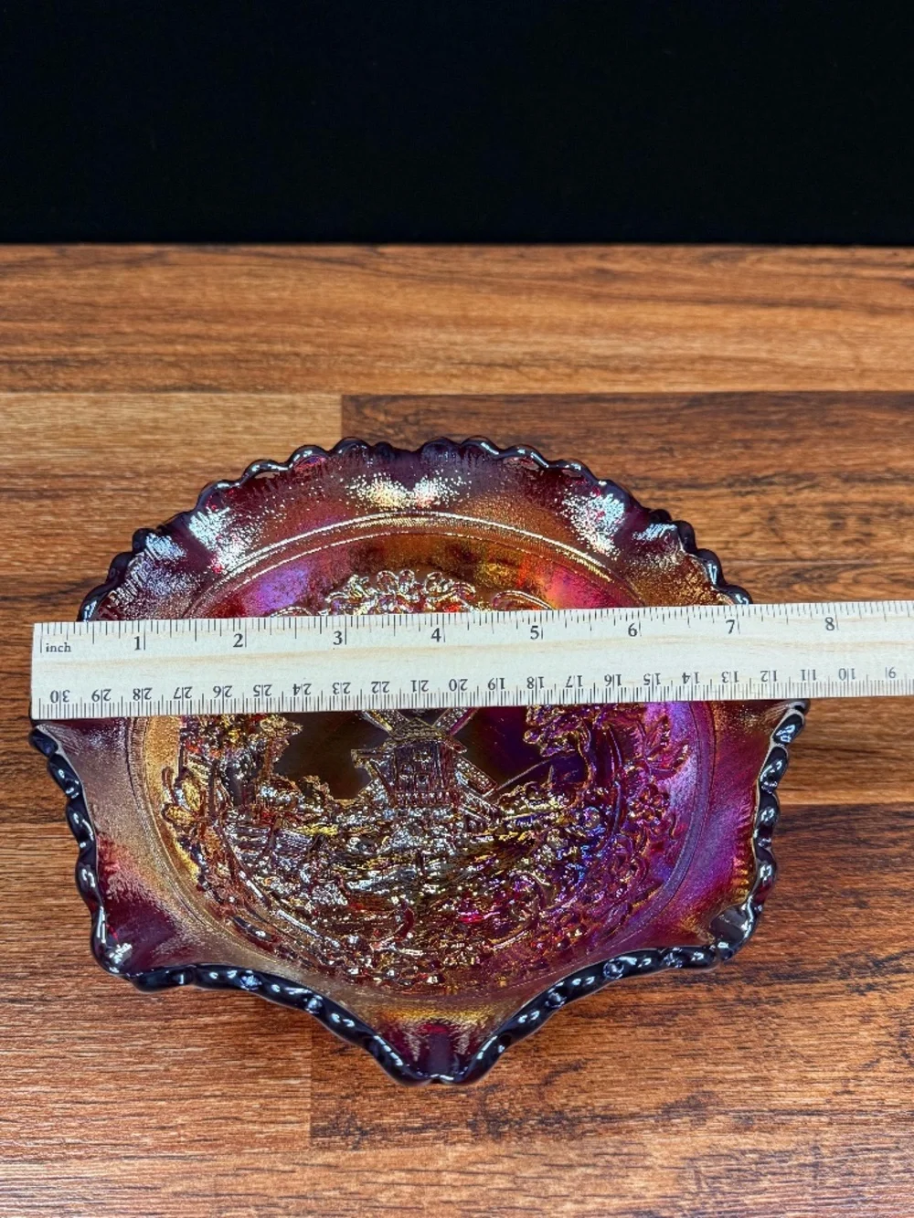 Carnival Glass Bowl with Windmill Decor